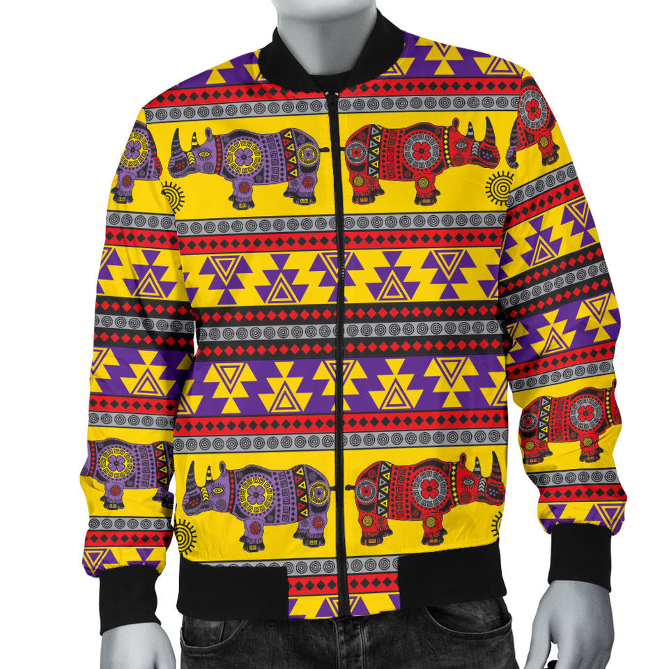 Rhino African Afro Dashiki Adinkra Kente Ethnic Motifs Men Bomber Jacket