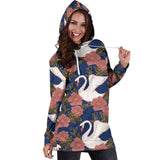 Swan Rose Pattern Women Hoodie Dress