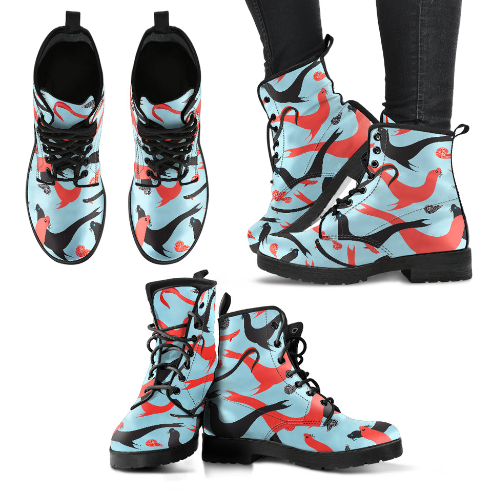 Sea Lion Pattern Theme Leather Boots
