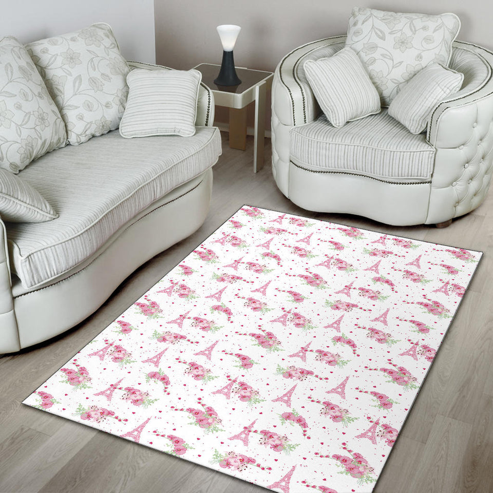 Eiffel Tower Pink Theme Pattern Print Design 05 Area Rug