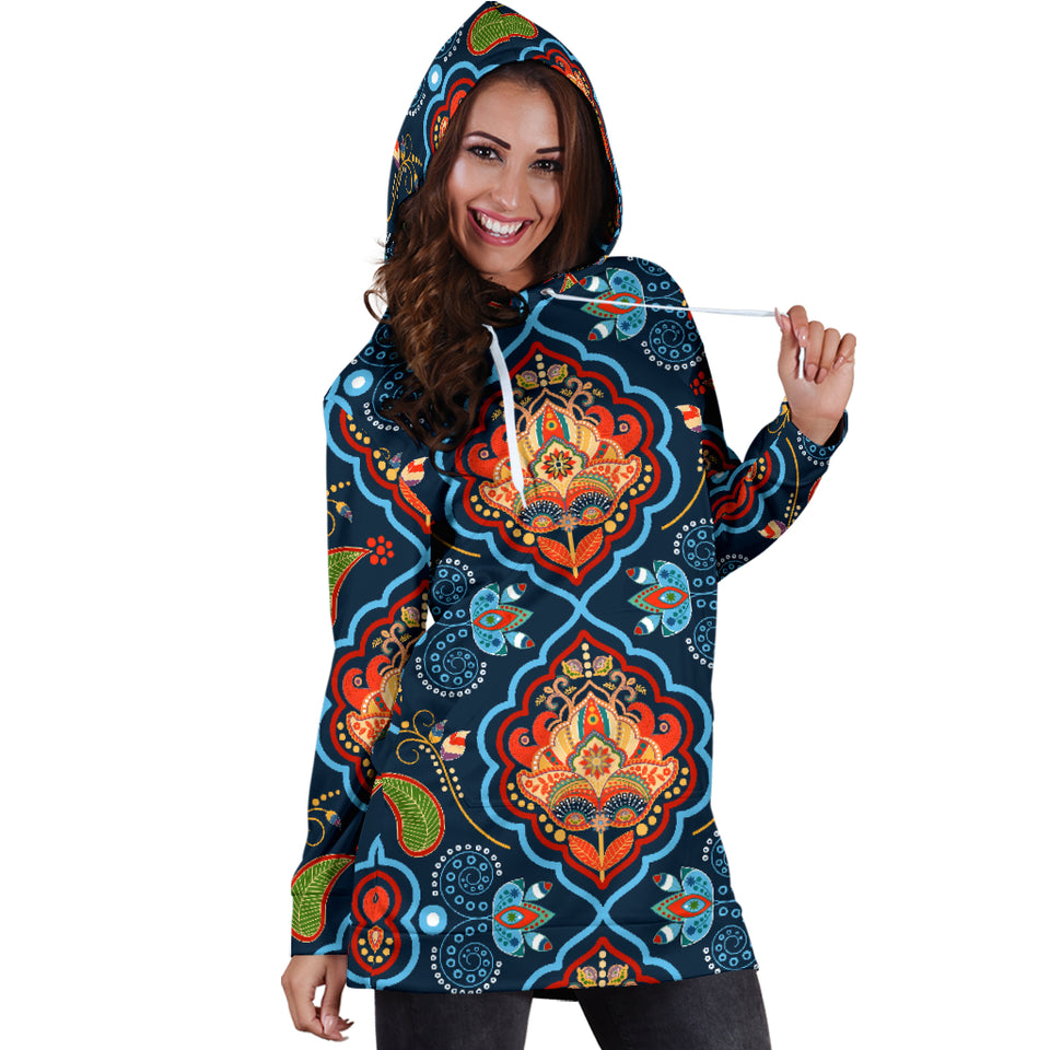 Indian Traditional Pattern Women Hoodie Dress