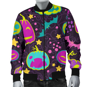 Halloween Pumpkin Bat Pattern Men Bomber Jacket