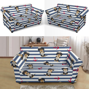Dachshund Anchor Navy Blue Pattern Loveseat Couch Slipcover