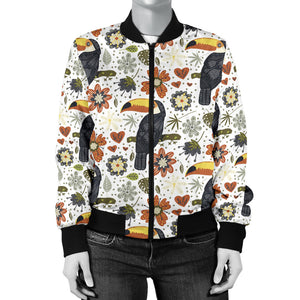 Toucan Flower Pattern Women Bomber Jacket
