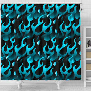 Blue Flame Fire Pattern Background Shower Curtain Fulfilled In US