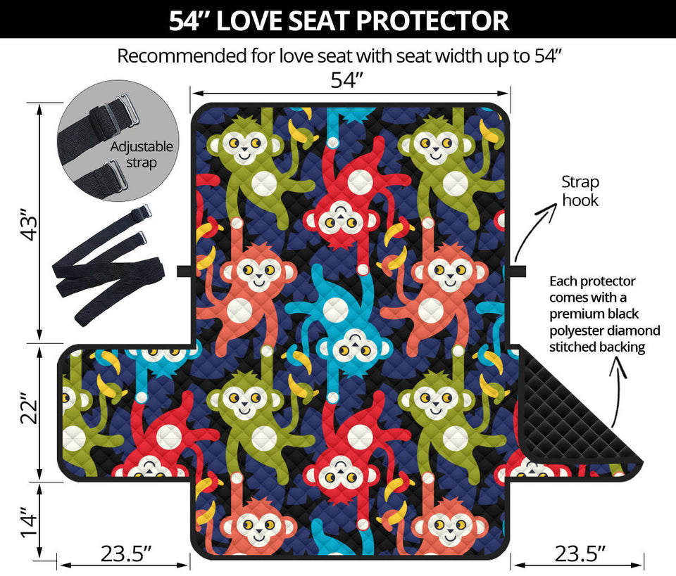 Colorful Monkey Pattern Loveseat Couch Cover Protector