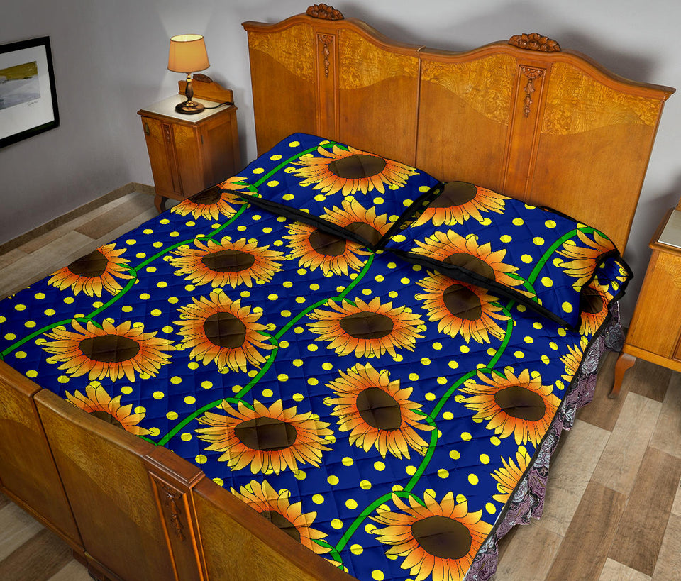 Sunflower Pokka Dot Pattern Quilt Bed Set