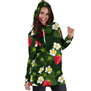 Strawberry Pattern Background Women Hoodie Dress