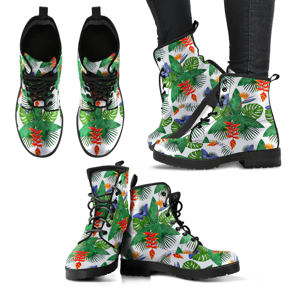 Heliconia Butterfly Leaves Pattern Leather Boots