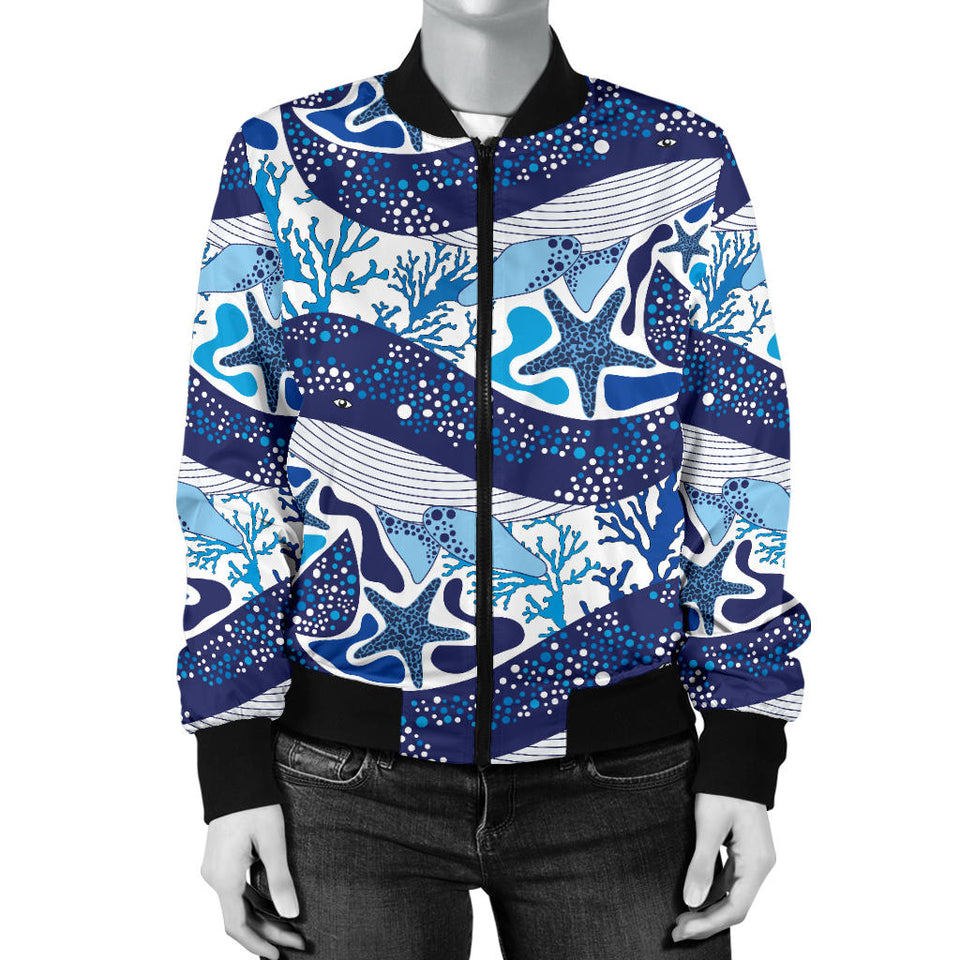 Whale Starfish Pattern Women Bomber Jacket