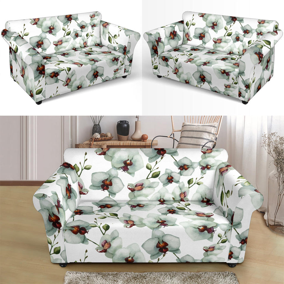 White Orchid Pattern Loveseat Couch Slipcover