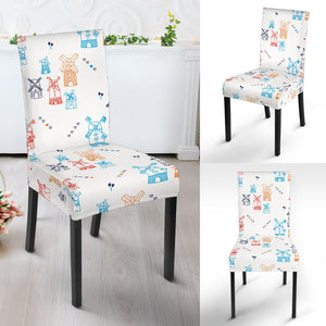 Hand Drawn Windmill Pattern Dining Chair Slipcover