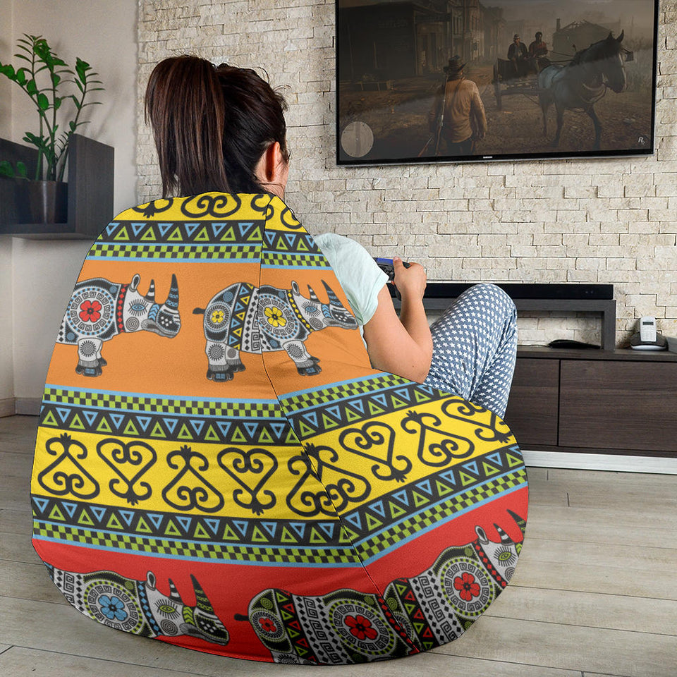 Rhino African Afro Dashiki Adinkra Kente Pattern Ethnic Motifs Bean Bag Cover