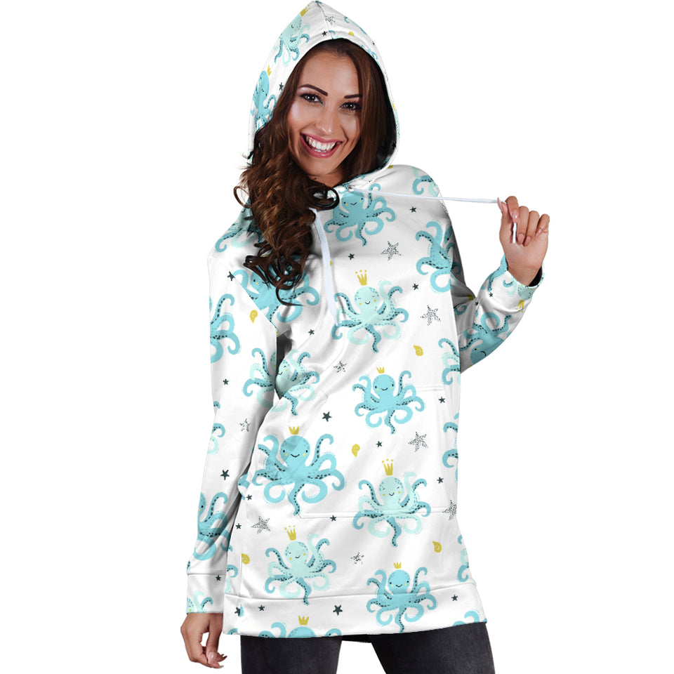 Octopus Blue Pattern Women Hoodie Dress