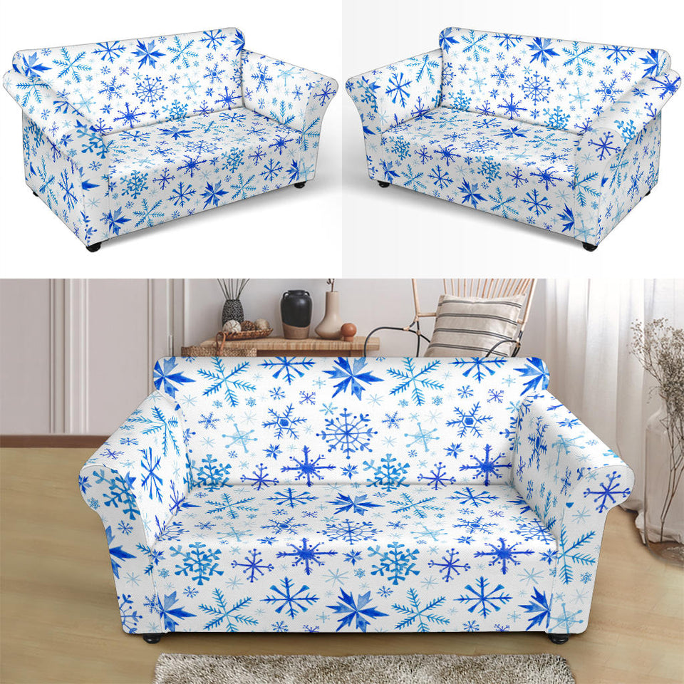 Blue Snowflake Pattern Loveseat Couch Slipcover