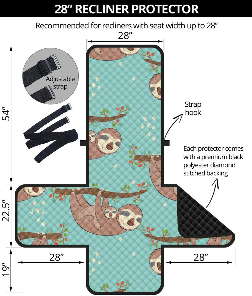 Sloth Mom and baby Pattern Recliner Cover Protector