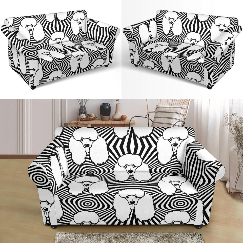 Black and White Poodle Pattern Loveseat Couch Slipcover