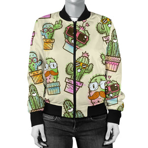 Cute Cactus Pattern Women Bomber Jacket