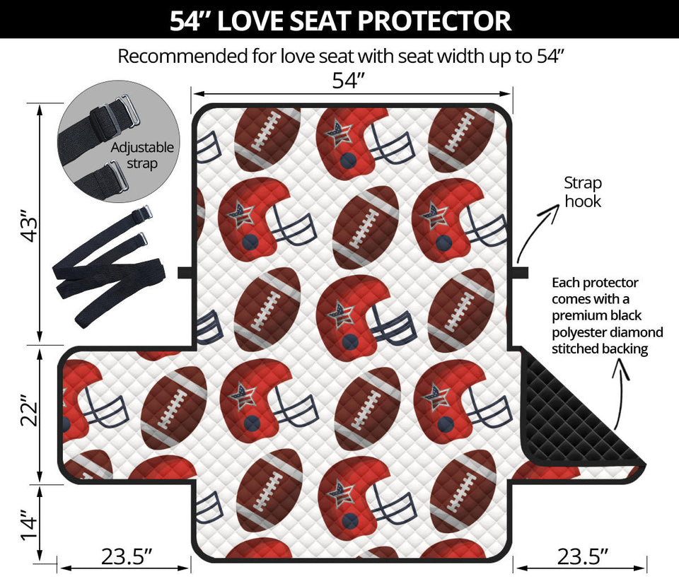 American Football Ball Red Helmet Pattern Loveseat Couch Cover Protector