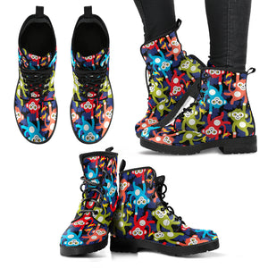 Colorful Monkey Pattern Leather Boots