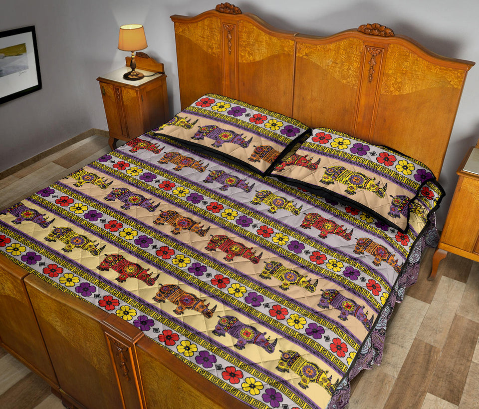 Rhino African Afro Dashiki Adinkra Kente Pattern Quilt Bed Set