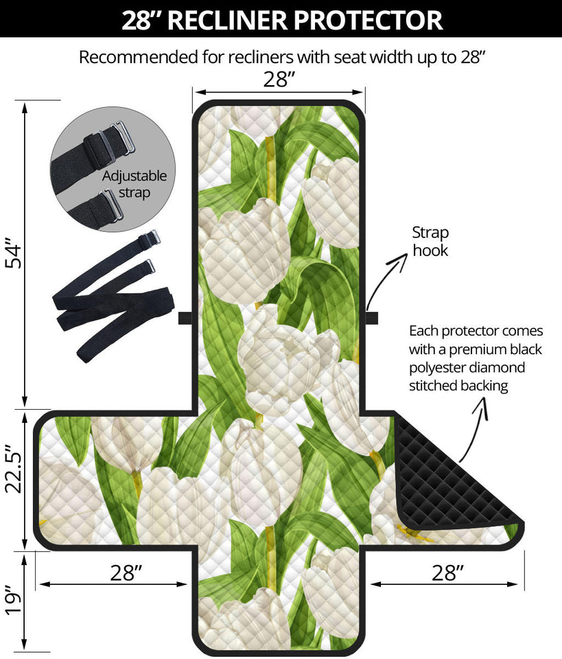 White Tulip Pattern Recliner Cover Protector