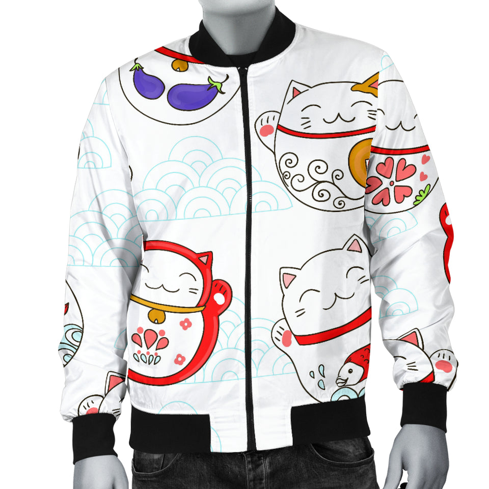 Meneki Neko Lucky Cat Pattern Men Bomber Jacket