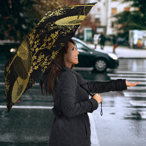 Gold Fan Flower Japanese Pattern Umbrella
