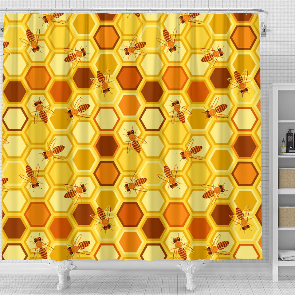 Bee and Honeycomb Pattern Shower Curtain Fulfilled In US