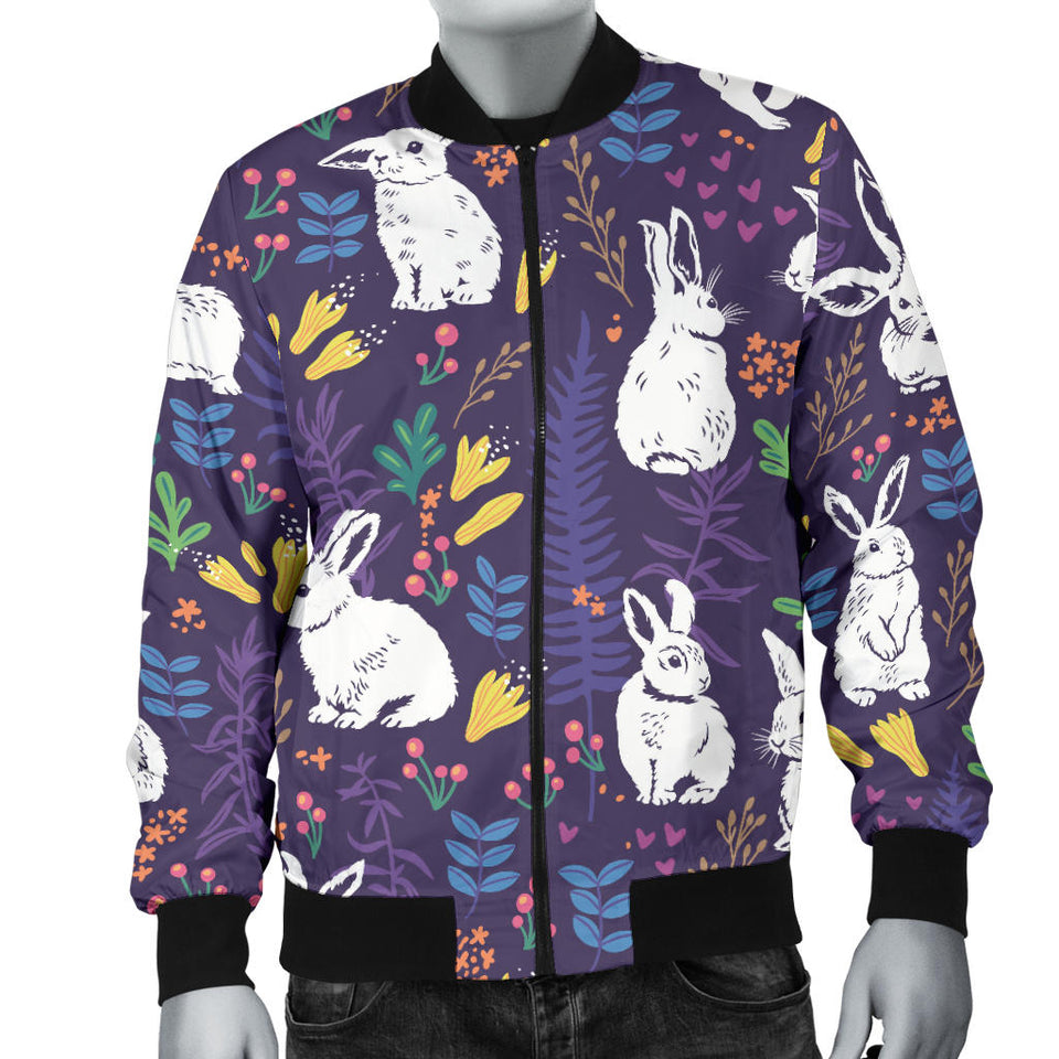 Rabbit Leaves Pattern Men Bomber Jacket