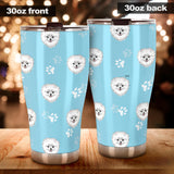 Pomeranian Pattern Blue Background Tumbler