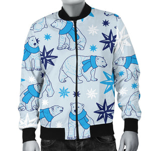 Polar Bear Pattern Blue Background Men Bomber Jacket