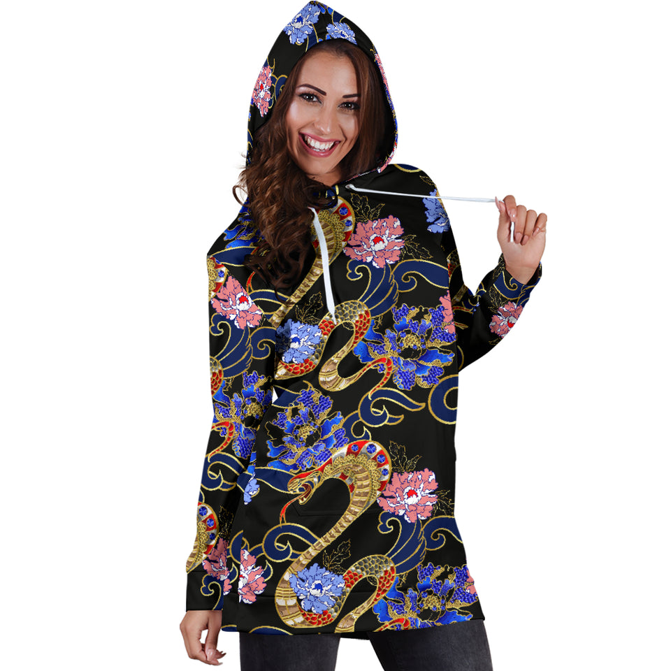 Snake Flower Pattern Women Hoodie Dress