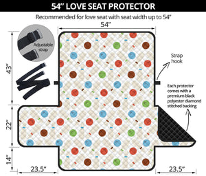 Bowling Ball and Pin Pattern Loveseat Couch Cover Protector