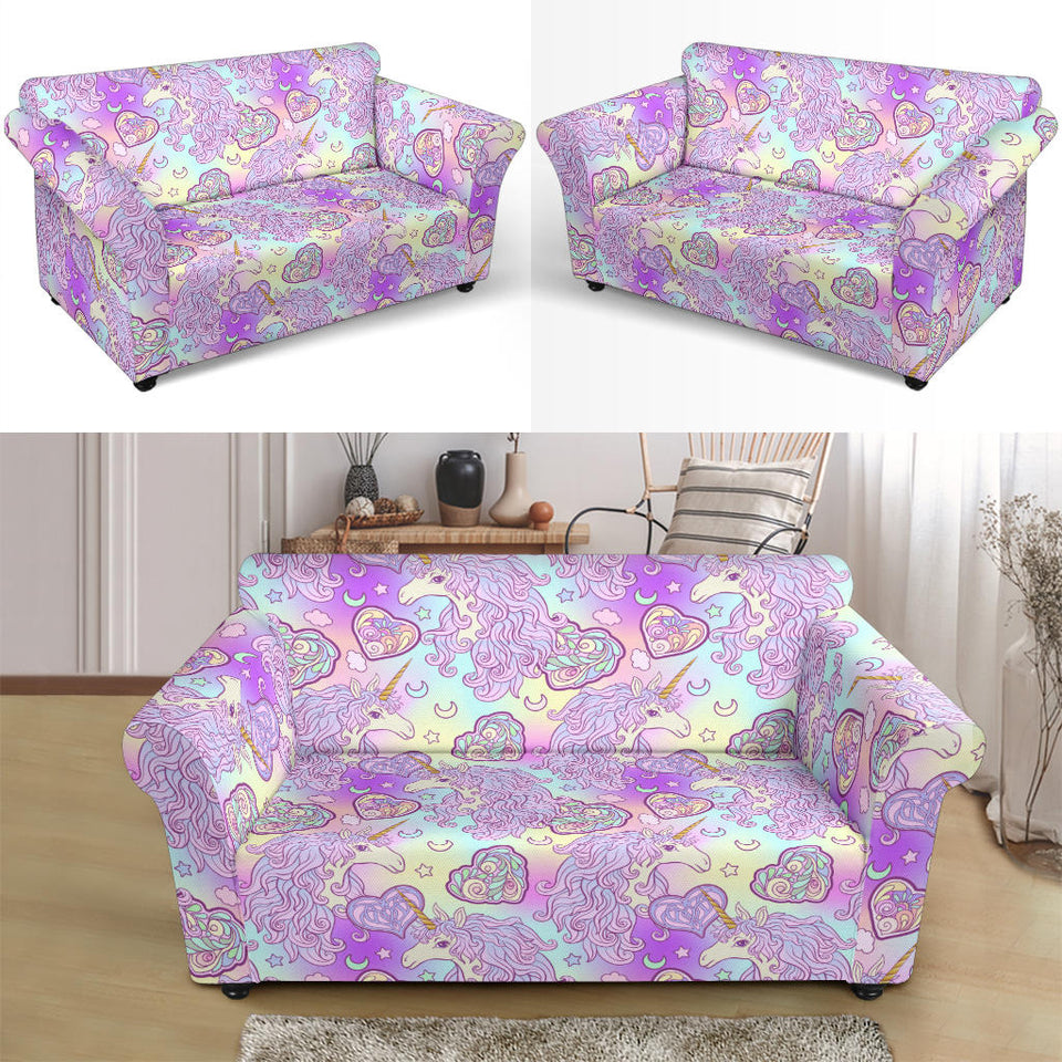 Unicorn Heart Pattern Loveseat Couch Slipcover