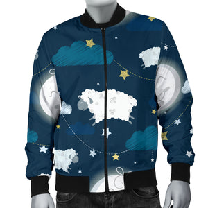 Sheep Playing Could Moon Pattern  Men Bomber Jacket