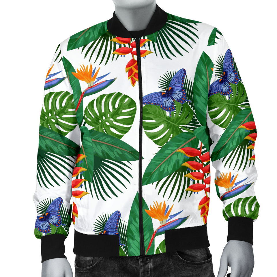 Heliconia Butterfly Leaves Pattern Men Bomber Jacket