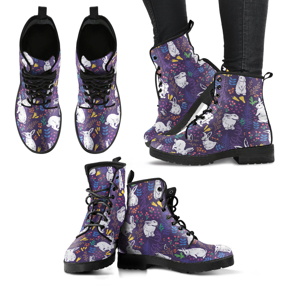 Rabbit Leaves Pattern Leather Boots