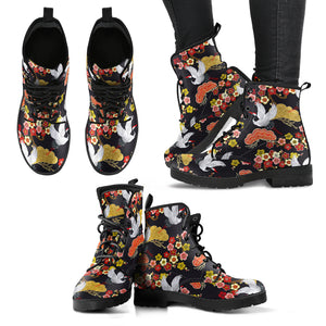 Japanese Crane Pattern Leather Boots