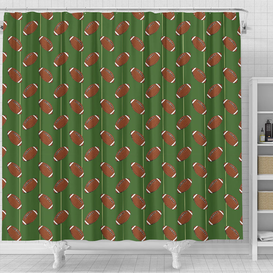 American Football Ball Pattern Green Background Shower Curtain Fulfilled In US