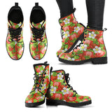 Strawberry Leaves Flower Pattern Leather Boots