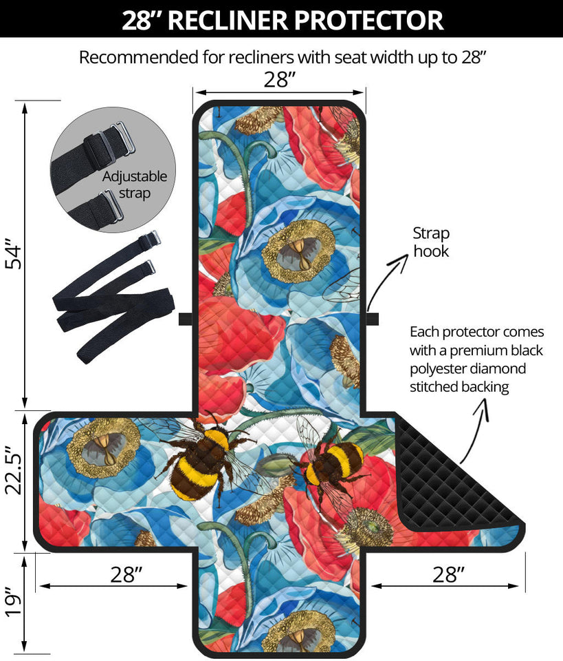 Bee Red and Blue Hibiscus Pattern Recliner Cover Protector