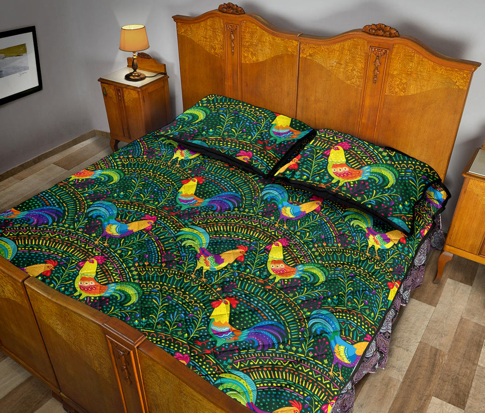 Rooster Chicken Pattern Theme Quilt Bed Set