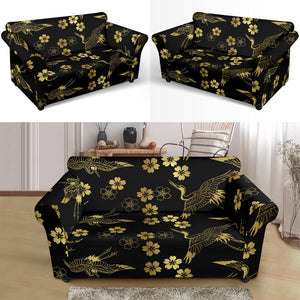 Gold Japanese Theme Pattern Loveseat Couch Slipcover