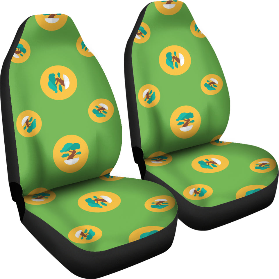 Bonsai Pattern Green Background Universal Fit Car Seat Covers