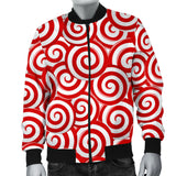 Red and White Candy Spiral Lollipops Pattern Men Bomber Jacket