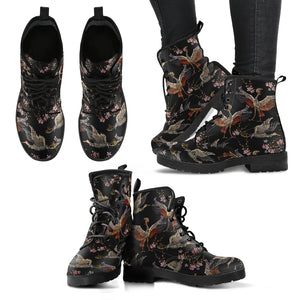 Japanese Crane Pattern Background Leather Boots