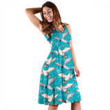 Seagull Pattern Print Design 03 Sleeveless Midi Dress