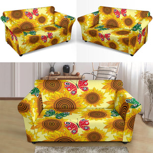 Sunflower Butterfly Pattern Loveseat Couch Slipcover