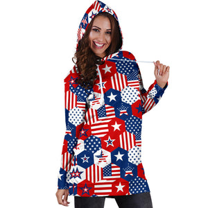 USA Star Hexagon Pattern Women Hoodie Dress